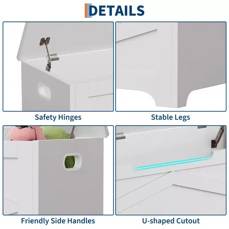 39.4 Coffre de Rangement, Coffre à Jouets avec 2 Charnières de Sécurité, Banc de Rangement, Banc à Chaussures, Supporte 136 kg, pour Salon, Entrée