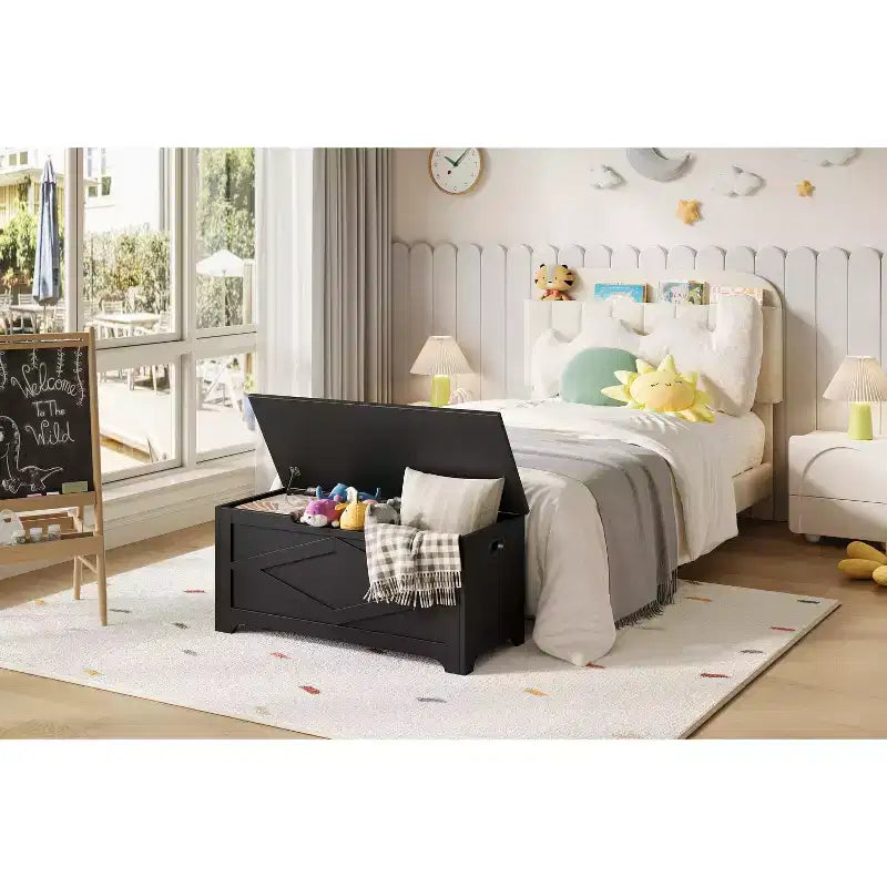 39.4 Coffre de Rangement, Coffre à Jouets avec 2 Charnières de Sécurité, Banc de Rangement, Banc à Chaussures, Supporte 136 kg, pour Salon, Entrée