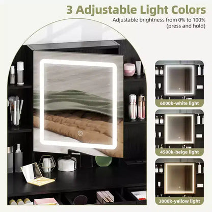 Coiffeuse avec miroir LED lumineux, 3 tiroirs de rangement et hub d'alimentation
