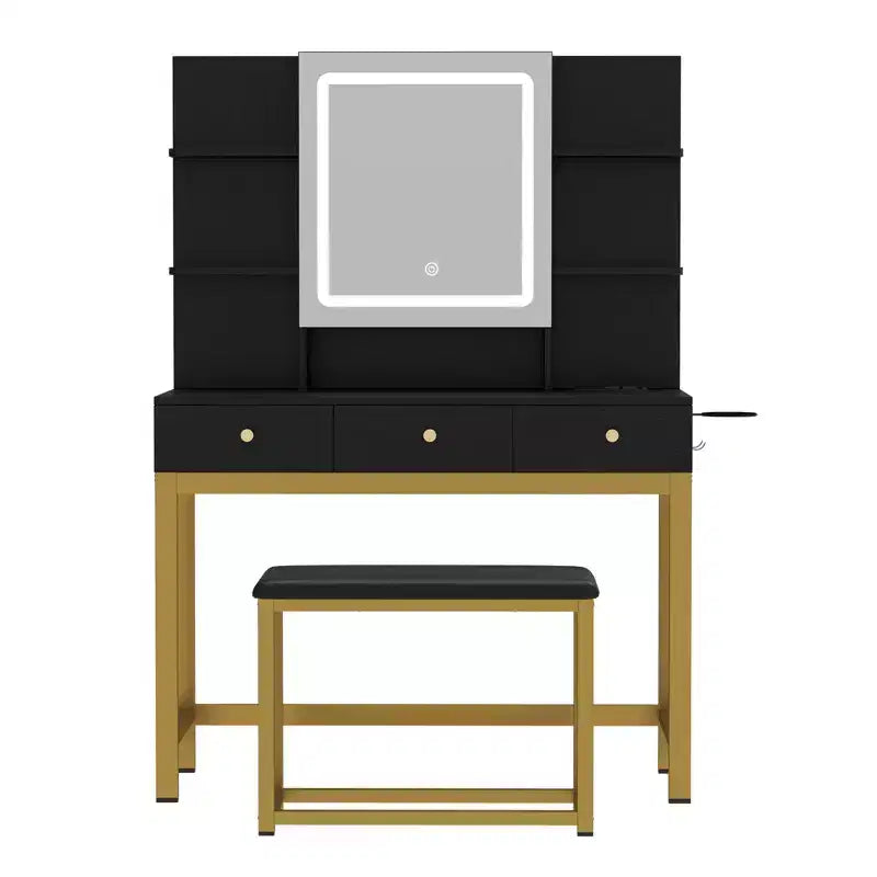 Coiffeuse avec miroir LED lumineux, 3 tiroirs de rangement et hub d'alimentation