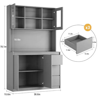 COZONY 71 Meuble de rangement de cuisine haut avec lumières LED et station de charge, armoire d'angle réglable avec étagère à micro-ondes pour un rangement optimal