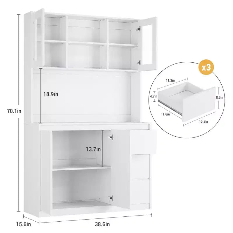 COZONY 71 Meuble de rangement de cuisine haut avec lumières LED et station de charge, armoire d'angle réglable avec étagère à micro-ondes pour un rangement optimal