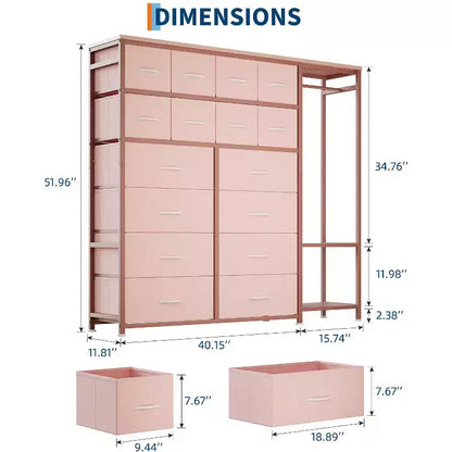 Portant à Vêtements avec 16 Tiroirs en Tissu et 2 Étagères de Rangement, Organisateur de Placard Autonome pour Vêtements Suspendus, Penderie Robuste
