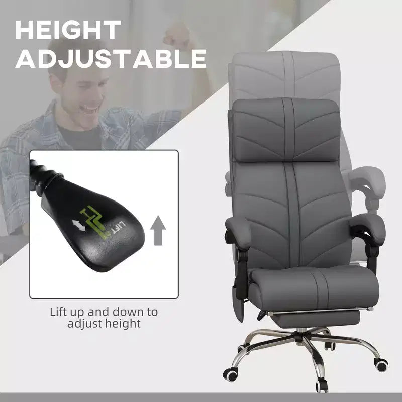 Fauteuil de bureau de direction Okak avec 4 vibrations et chaleur, fauteuil croisé avec hauteur réglable, fauteuil pivotant à 360° pour la maison, le bureau, gris