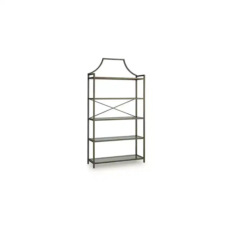 Ashley Furniture Bernonly 72 Glass Bookcase - 5 Shelf Metal Frame Display Storage Unit, Antique Bronze Finish