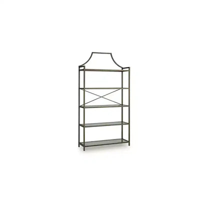 Ashley Furniture Bernonly 72 Glass Bookcase - 5 Shelf Metal Frame Display Storage Unit, Antique Bronze Finish