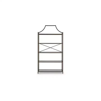 Bibliothèque Bernonly 72 en verre, 5 étagères, meuble de rangement avec cadre métallique, finition bronze antique, par Ashley Furniture