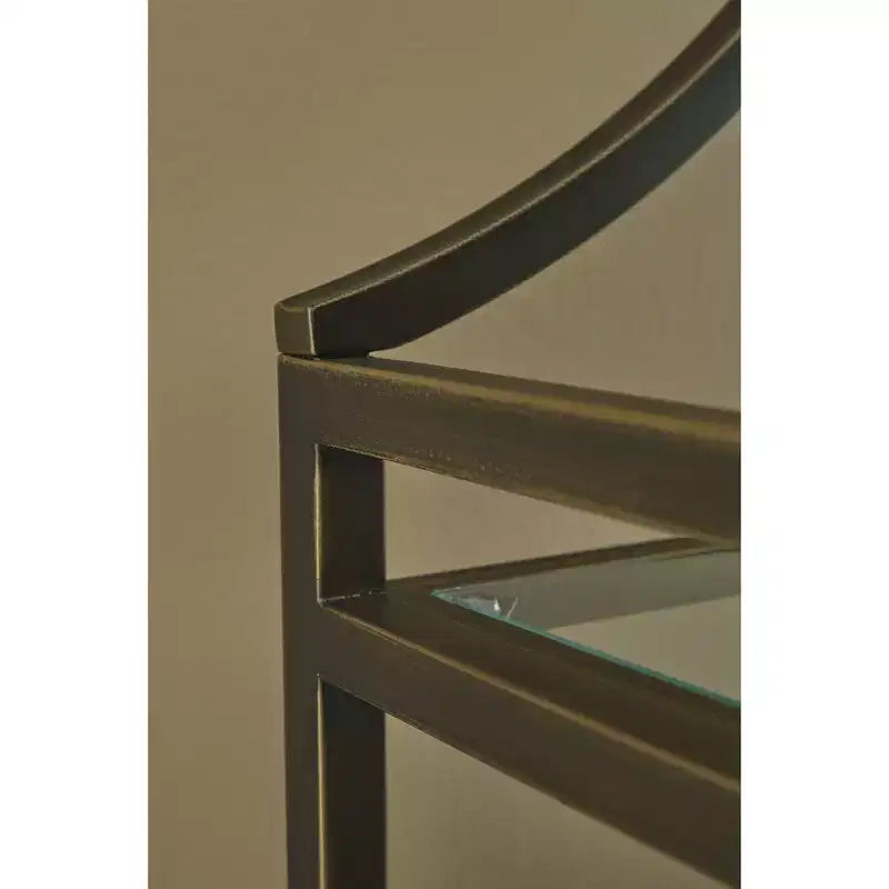 Bibliothèque Bernonly 72 en verre, 5 étagères, meuble de rangement avec cadre métallique, finition bronze antique, par Ashley Furniture