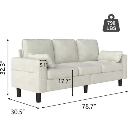 Canapé 3 places Kinsuite - Fauteuil moderne 78 cm avec accoudoirs et coussins, beige