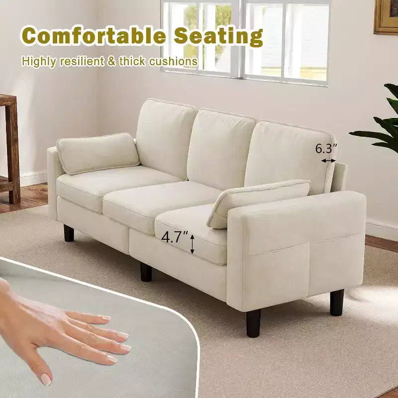Canapé 3 places Kinsuite - Fauteuil moderne 78 cm avec accoudoirs et coussins, beige