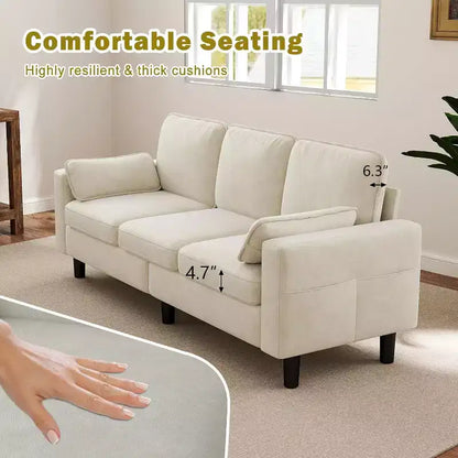 Canapé 3 places Kinsuite - Fauteuil moderne 78 cm avec accoudoirs et coussins, beige