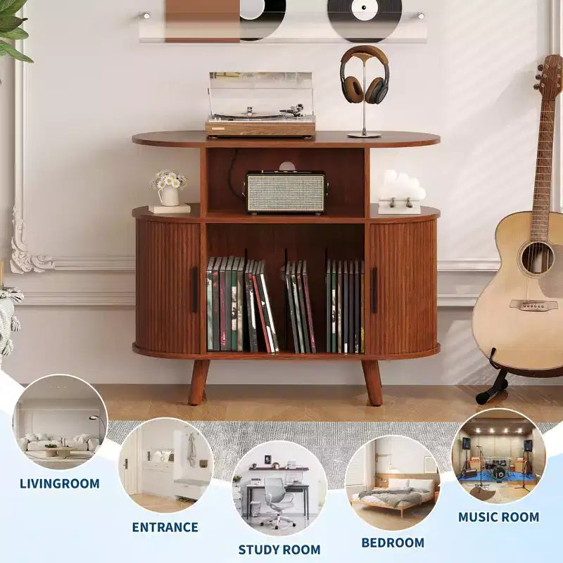 Meuble de rangement pour disques vinyles rustique 35, support pour platine vinyle avec étagères ouvertes, table pour tourne-disque