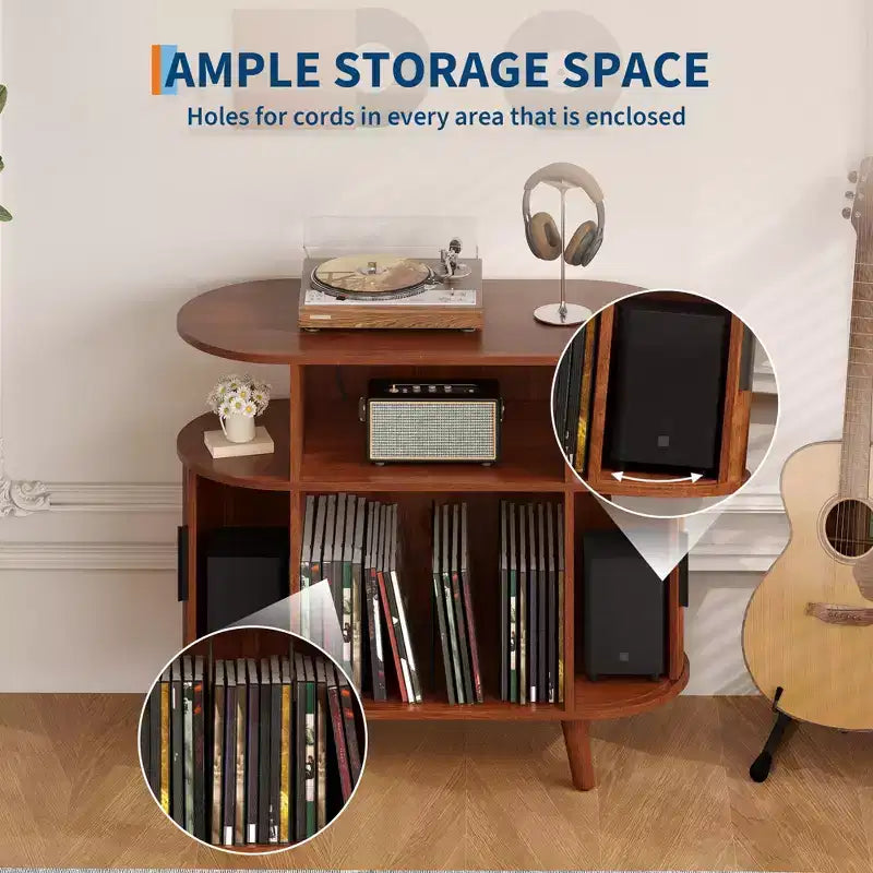 Meuble de rangement pour disques vinyles rustique 35, support pour platine vinyle avec étagères ouvertes, table pour tourne-disque
