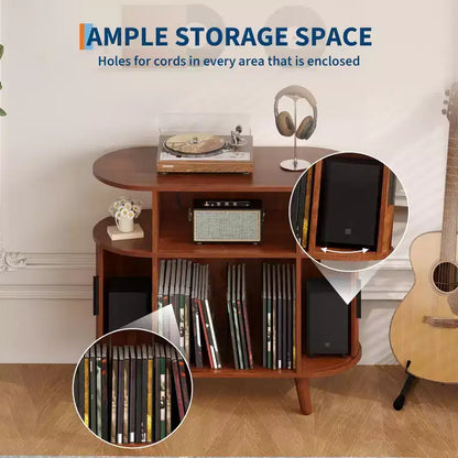 Meuble de rangement pour disques vinyles rustique 35, support pour platine vinyle avec étagères ouvertes, table pour tourne-disque