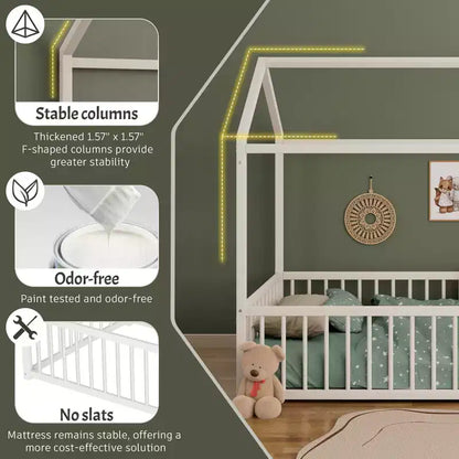 Cadre de lit Montessori en métal, format double/complet, lit cabane avec barrière de sécurité pour enfants et tout-petits - ModernLuxe