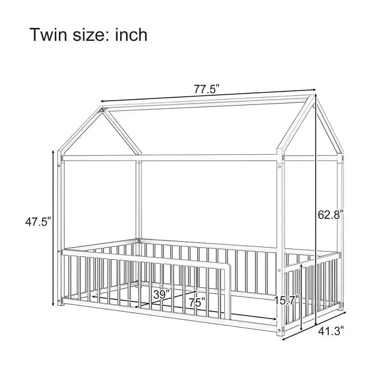 Cadre de lit Montessori en métal, format double/complet, lit cabane avec barrière de sécurité pour enfants et tout-petits - ModernLuxe