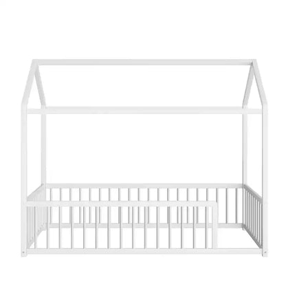 Cadre de lit Montessori en métal, format double/complet, lit cabane avec barrière de sécurité pour enfants et tout-petits - ModernLuxe
