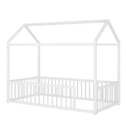 Cadre de lit Montessori en métal, format double/complet, lit cabane avec barrière de sécurité pour enfants et tout-petits - ModernLuxe