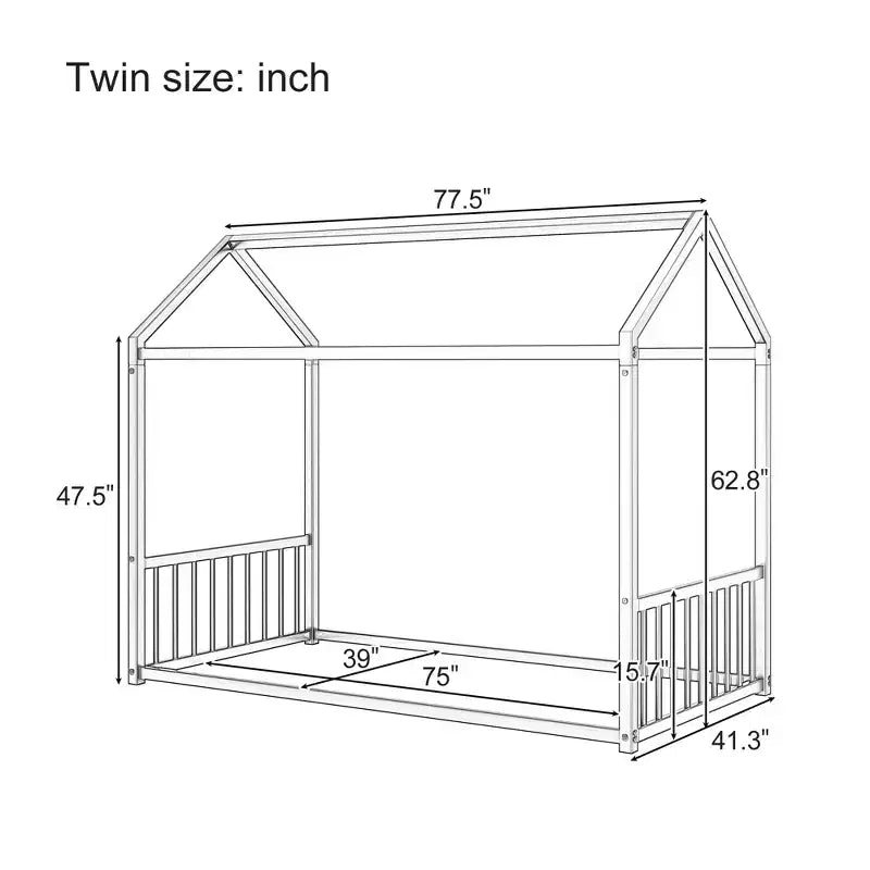 Cadre de lit Montessori en métal, format double/complet, lit cabane avec barrière de sécurité pour enfants et tout-petits - ModernLuxe