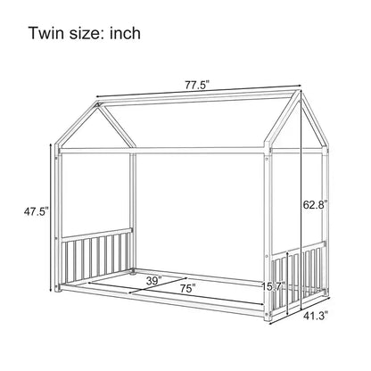 Cadre de lit Montessori en métal, format double/complet, lit cabane avec barrière de sécurité pour enfants et tout-petits - ModernLuxe