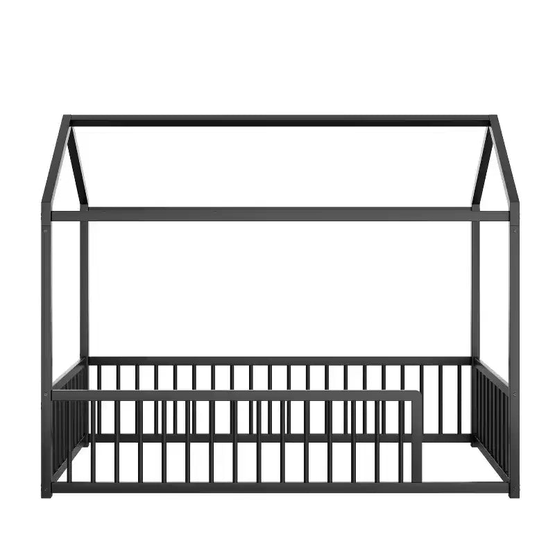 Cadre de lit Montessori en métal, format double/complet, lit cabane avec barrière de sécurité pour enfants et tout-petits - ModernLuxe