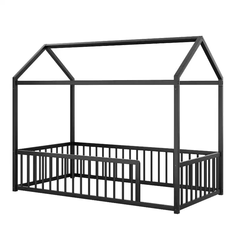 Cadre de lit Montessori en métal, format double/complet, lit cabane avec barrière de sécurité pour enfants et tout-petits - ModernLuxe
