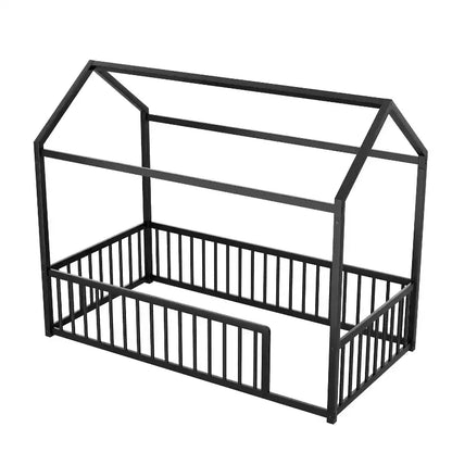 Cadre de lit Montessori en métal, format double/complet, lit cabane avec barrière de sécurité pour enfants et tout-petits - ModernLuxe