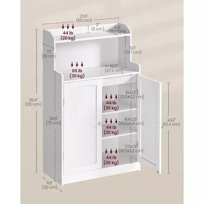 Dcolora Meuble de rangement pour salle de bain, meuble bas de salle de bain avec 2 portes, 2 étagères réglables, 30 x 60 x 100 cm