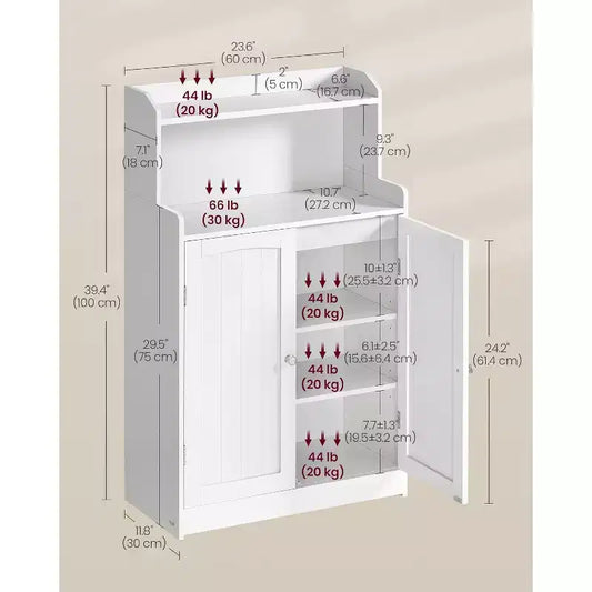 Dcolora Meuble de rangement pour salle de bain, meuble bas de salle de bain avec 2 portes, 2 étagères réglables, 30 x 60 x 100 cm