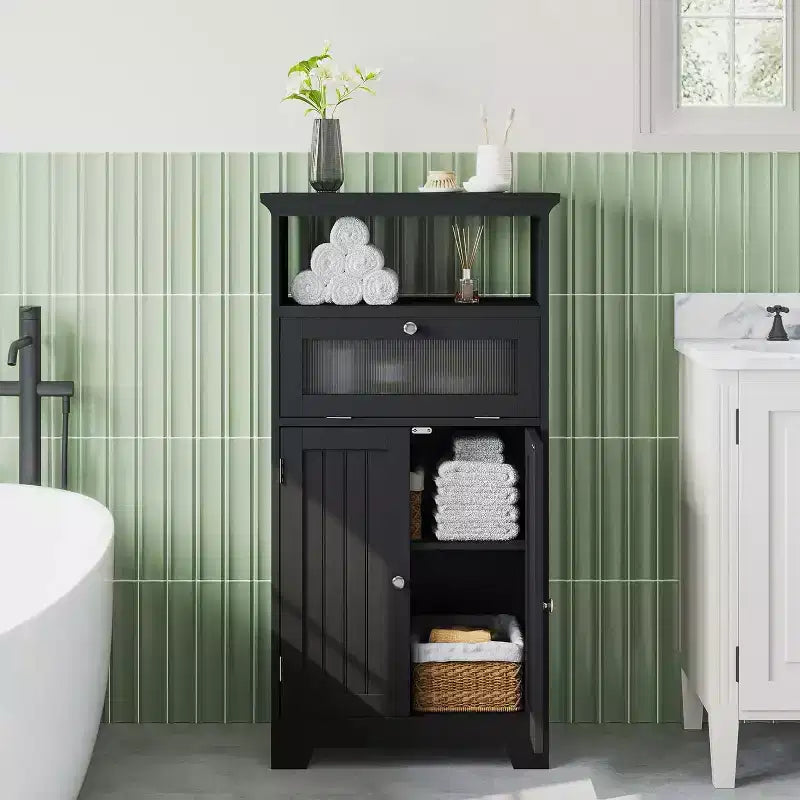 Meuble de salle de bain autoportant Dcolora avec tiroir en verre basculant