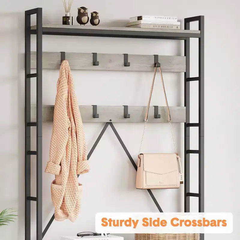 Meuble à chaussures pour placard, portemanteau avec banc de rangement à chaussures de 92,4 cm, banc d'entrée/couloir 3 en 1 avec porte-manteau et patère murale à 8 crochets, banc industriel