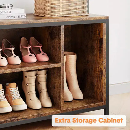 Meuble à chaussures pour placard, portemanteau avec banc de rangement à chaussures de 92,4 cm, banc d'entrée/couloir 3 en 1 avec porte-manteau et patère murale à 8 crochets, banc industriel