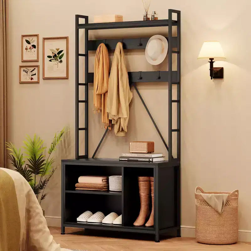 Meuble à chaussures pour placard, portemanteau avec banc de rangement à chaussures de 92,4 cm, banc d'entrée/couloir 3 en 1 avec porte-manteau et patère murale à 8 crochets, banc industriel