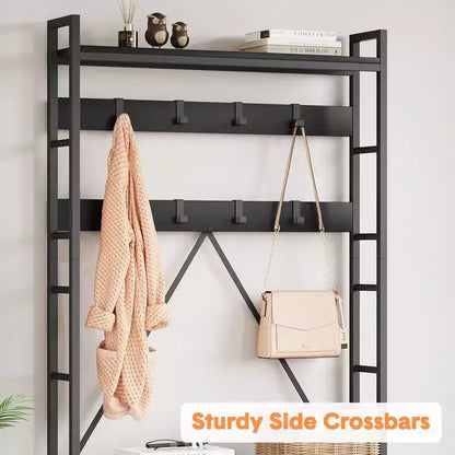 Meuble à chaussures pour placard, portemanteau avec banc de rangement à chaussures de 92,4 cm, banc d'entrée/couloir 3 en 1 avec porte-manteau et patère murale à 8 crochets, banc industriel