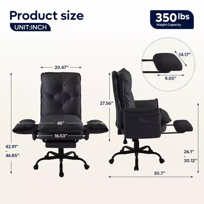 Chaise de bureau Bestier avec repose-pieds et accoudoirs relevables, chaise ergonomique à dossier haut avec poches latérales, chaise en cuir à pieds croisés avec roulettes