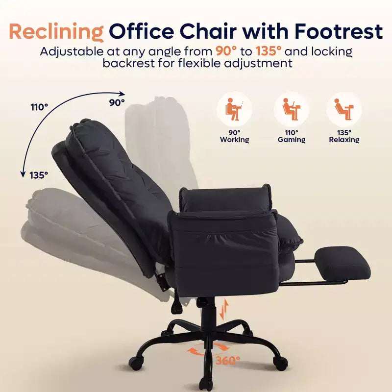 Chaise de bureau Bestier avec repose-pieds et accoudoirs relevables, chaise ergonomique à dossier haut avec poches latérales, chaise en cuir à pieds croisés avec roulettes