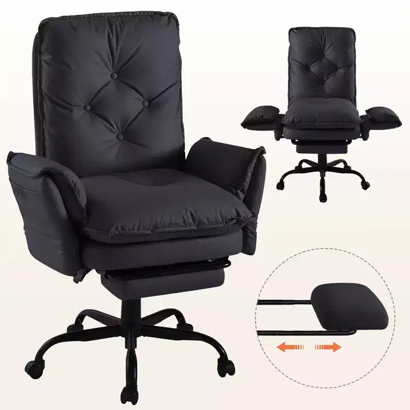 Chaise de bureau Bestier avec repose-pieds et accoudoirs relevables, chaise ergonomique à dossier haut avec poches latérales, chaise en cuir à pieds croisés avec roulettes