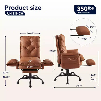 Chaise de bureau Bestier avec repose-pieds et accoudoirs relevables, chaise ergonomique à dossier haut avec poches latérales, chaise en cuir à pieds croisés avec roulettes