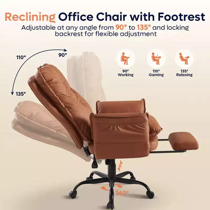 Chaise de bureau Bestier avec repose-pieds et accoudoirs relevables, chaise ergonomique à dossier haut avec poches latérales, chaise en cuir à pieds croisés avec roulettes