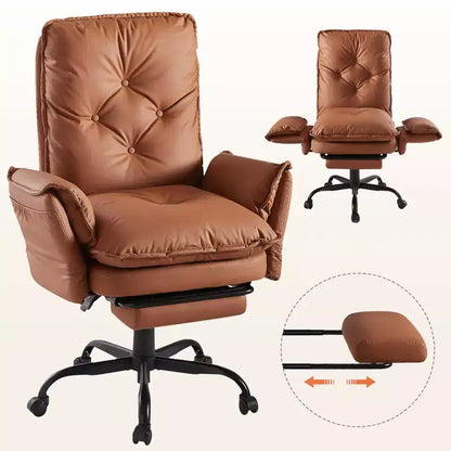 Chaise de bureau Bestier avec repose-pieds et accoudoirs relevables, chaise ergonomique à dossier haut avec poches latérales, chaise en cuir à pieds croisés avec roulettes