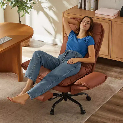 Chaise de bureau Bestier avec repose-pieds et accoudoirs relevables, chaise ergonomique à dossier haut avec poches latérales, chaise en cuir à pieds croisés avec roulettes