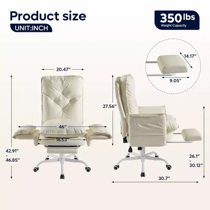 Chaise de bureau Bestier avec repose-pieds et accoudoirs relevables, chaise ergonomique à dossier haut avec poches latérales, chaise en cuir à pieds croisés avec roulettes
