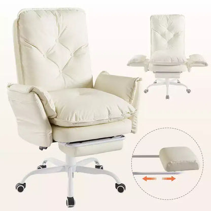 Chaise de bureau Bestier avec repose-pieds et accoudoirs relevables, chaise ergonomique à dossier haut avec poches latérales, chaise en cuir à pieds croisés avec roulettes