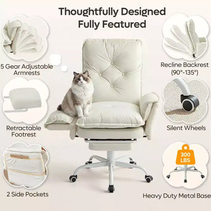Chaise de bureau Bestier avec repose-pieds et accoudoirs relevables, chaise ergonomique à dossier haut avec poches latérales, chaise en cuir à pieds croisés avec roulettes