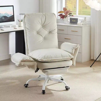 Chaise de bureau Bestier avec repose-pieds et accoudoirs relevables, chaise ergonomique à dossier haut avec poches latérales, chaise en cuir à pieds croisés avec roulettes
