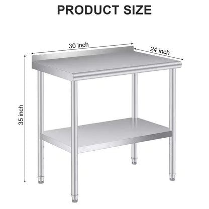 Table en acier inoxydable 60x24 pouces - Table de travail et de préparation commerciale robuste en métal avec dosseret et étagère réglable, pour cuisine, restaurant