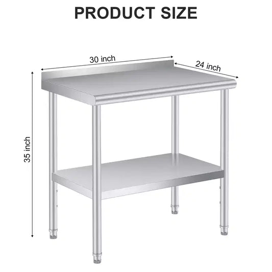 Table en acier inoxydable 60x24 pouces - Table de travail et de préparation commerciale robuste en métal avec dosseret et étagère réglable, pour cuisine, restaurant