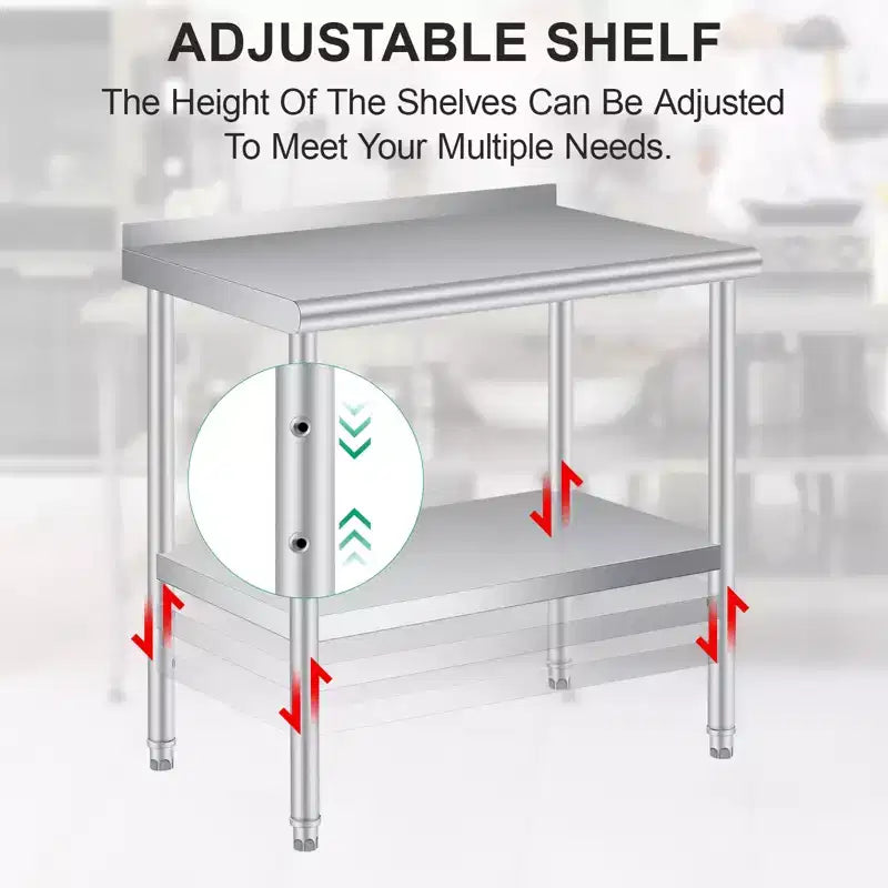 Table en acier inoxydable 60x24 pouces - Table de travail et de préparation commerciale robuste en métal avec dosseret et étagère réglable, pour cuisine, restaurant