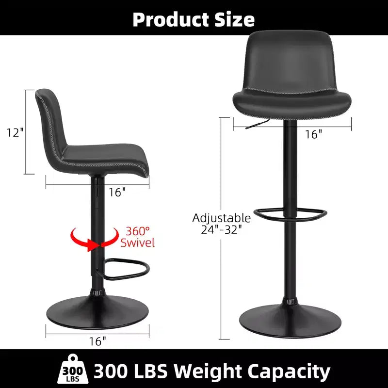 Lot de 2 tabourets de bar pivotants avec assise rembourrée et repose-pieds, dossier en cuir PU pour comptoir de salle à manger