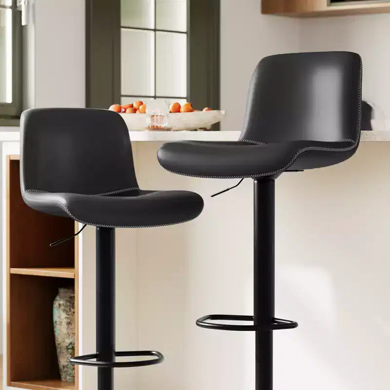 Lot de 2 tabourets de bar pivotants avec assise rembourrée et repose-pieds, dossier en cuir PU pour comptoir de salle à manger